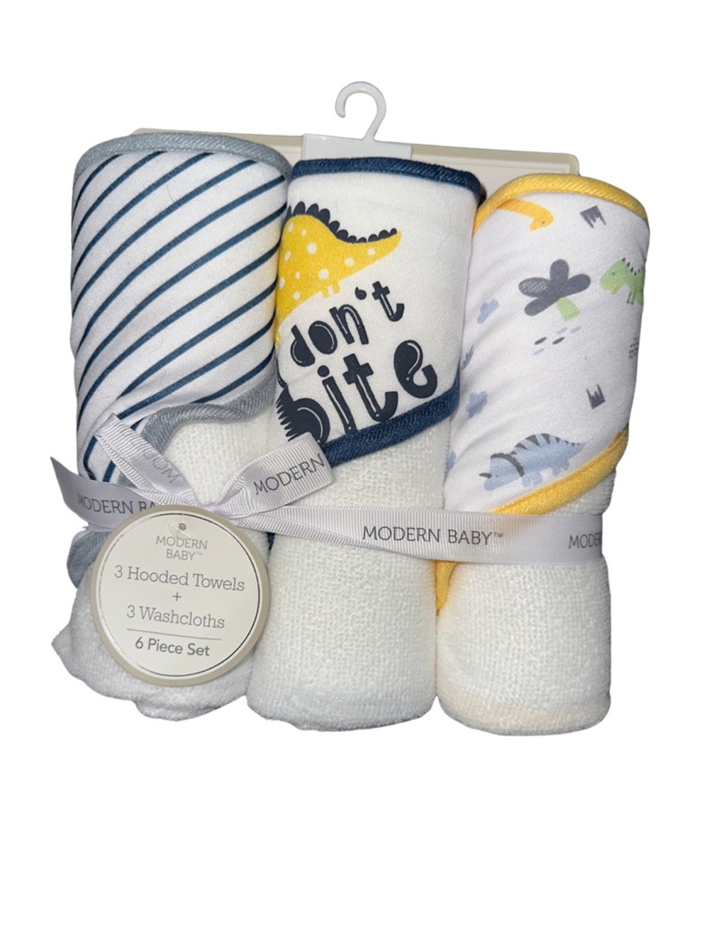 Modern Baby 3-Piece Hooded Towel Set - Yellow, Navy, Gray